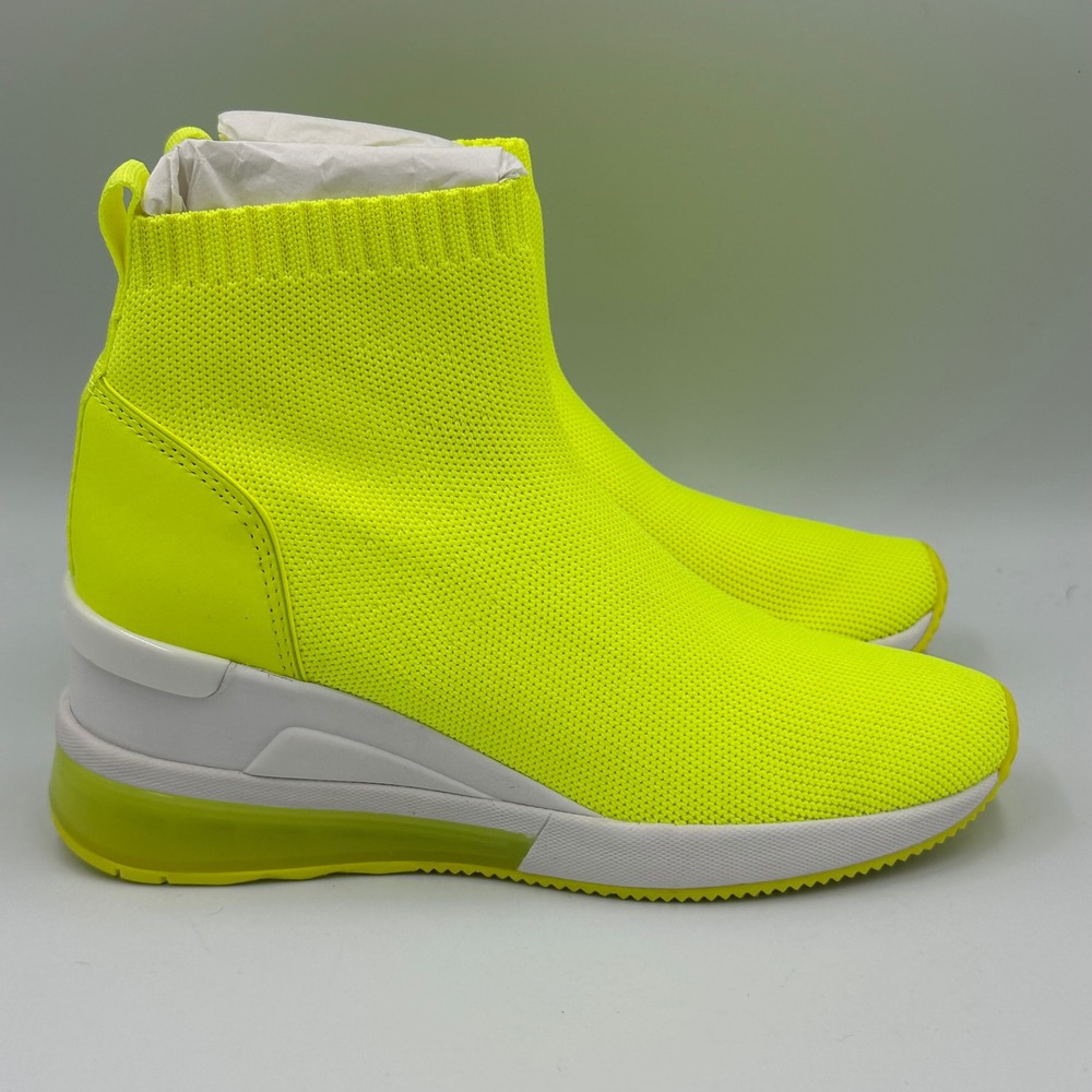 Michael Kors Womens Extreme Neon Yellow Sock Sneakers Boot Wedge Heel Size 5M
